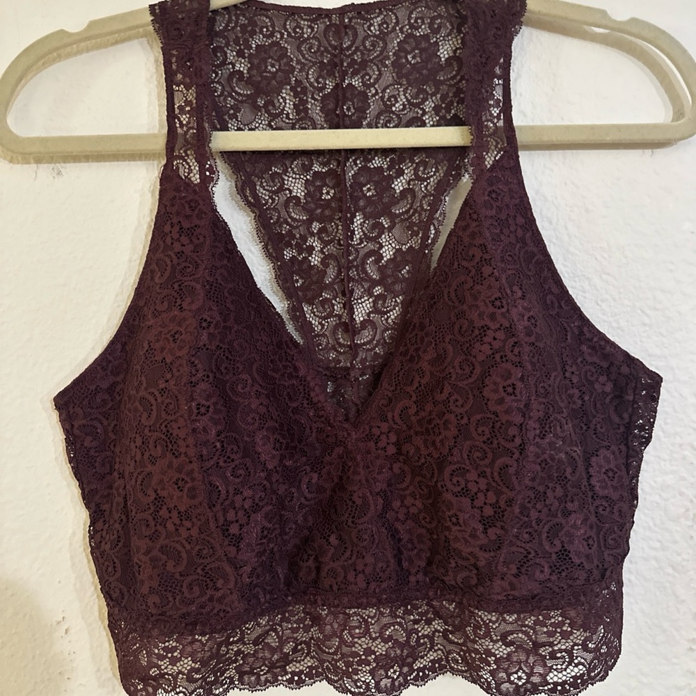 Soma Womens Bralette XL or L Burgundy Lace Racerback Wireless Comfort Bra